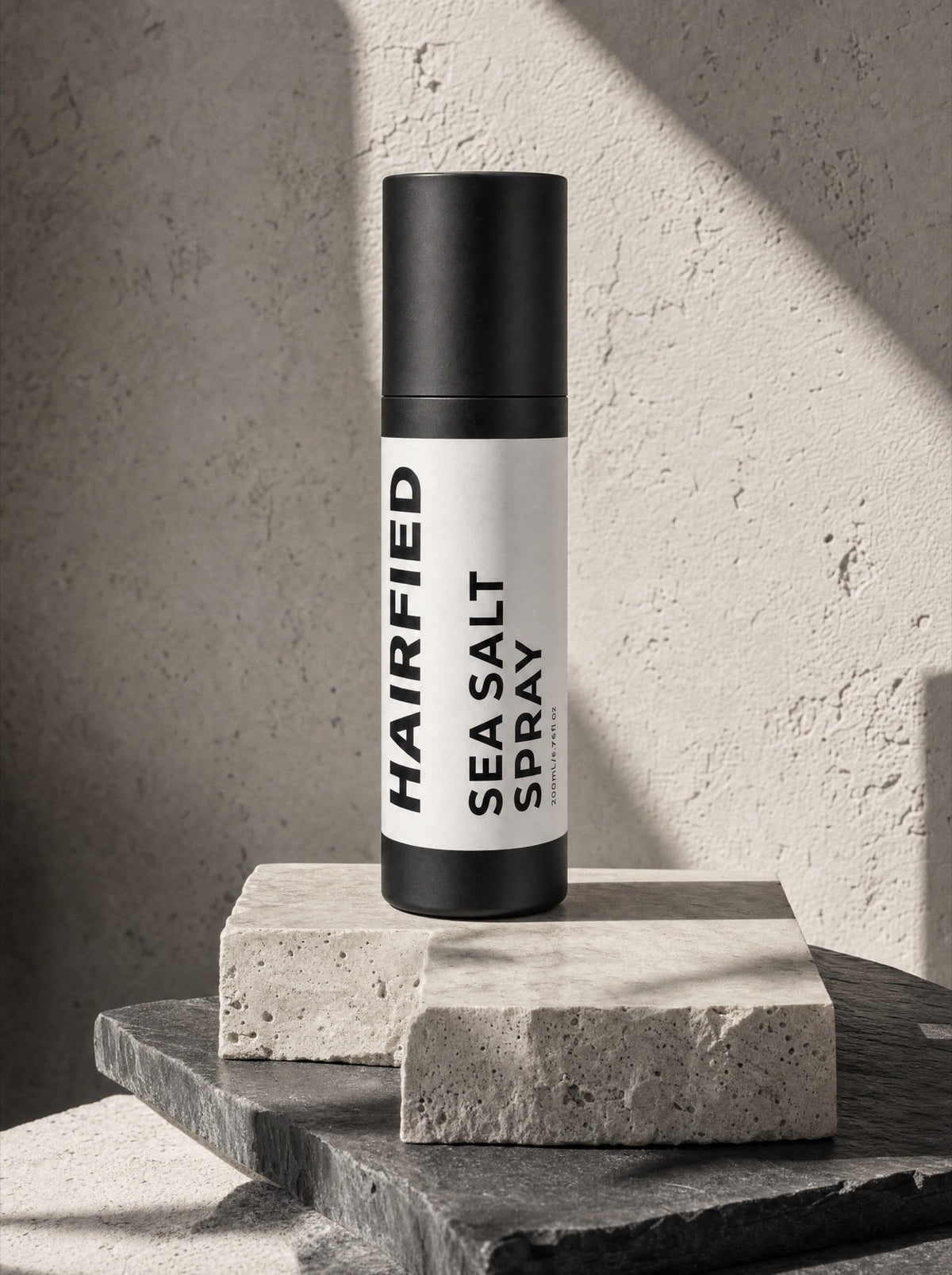 Hairfied Sea Salt Spray on stacked travertine and slate
